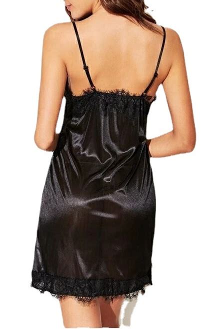 Charming PLUS SIZE Sexy Ice Silk V Neck Lace Suspender Nightgown B W Lingerie Sexy