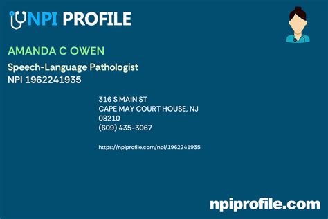 Amanda C Owen Npi Speech Language Pathologist In Cape May