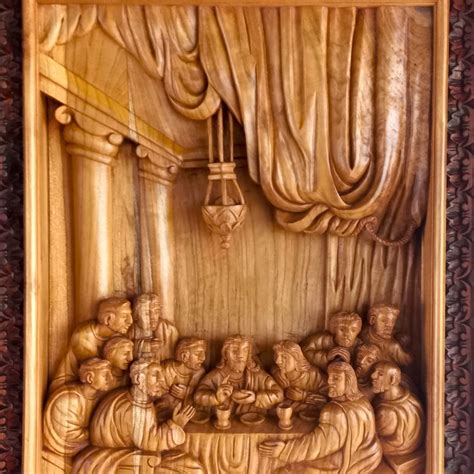 Hand Carved Teak Wood Jesus Last Supper Leonardo Da Vinci Religious