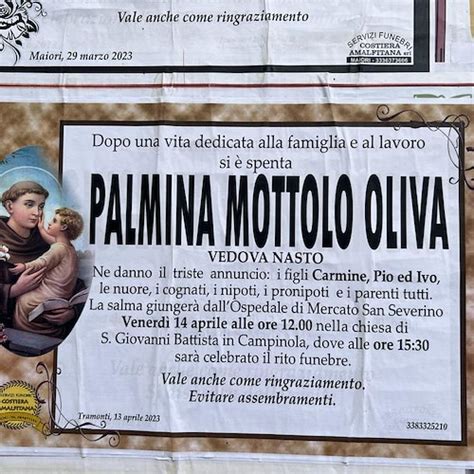 Il Vescovado Tramonti Dice Addio Alla Signora Palmina Mottolo Oliva