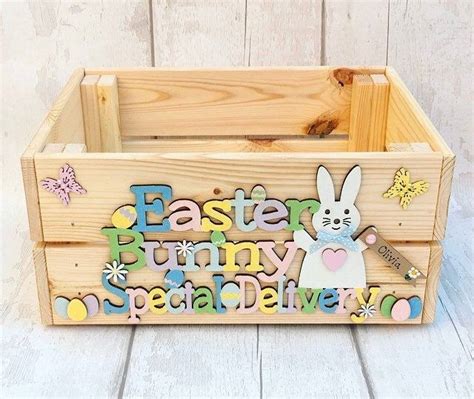 Personalised Easter Wooden Crate Easter Basket Easter Hamper Easter