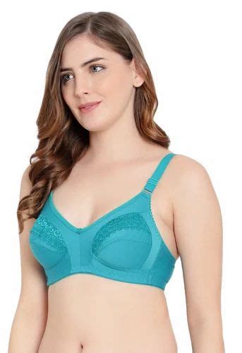 Push Up Lycra Cotton Women Full Coverage Non Padded Lace Sky Bra Plain