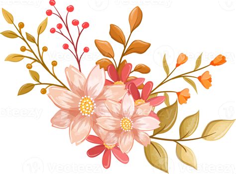 Free Pink Orange Flower Arrangement With Watercolor Style Png