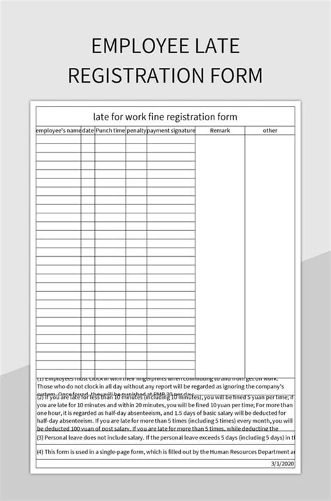 Free Employee Late Registration Form Templates For Google Sheets And