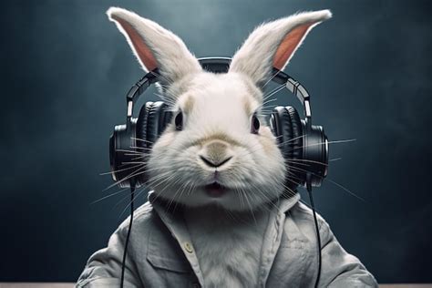 Premium Photo Rabbit Listen Music With Headphones