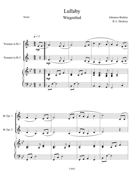 Brahms S Lullaby Trumpet Duet With Piano Accompaniment Arr B C