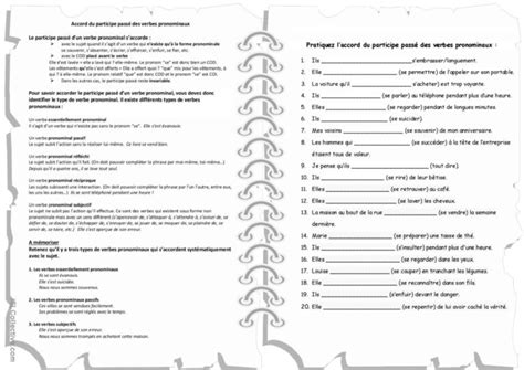 Laccord Des Verbes Pronominaux Au P Français Fle Fiches Pedagogiques