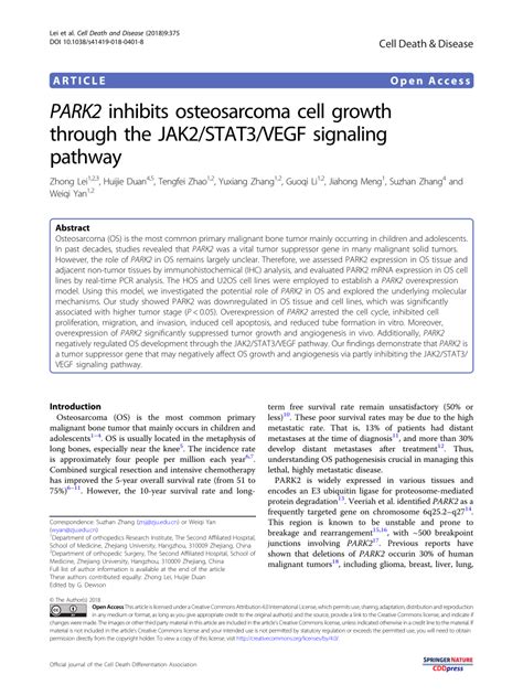 Pdf Park2 Inhibits Osteosarcoma Cell Growth Through The Jak2stat3