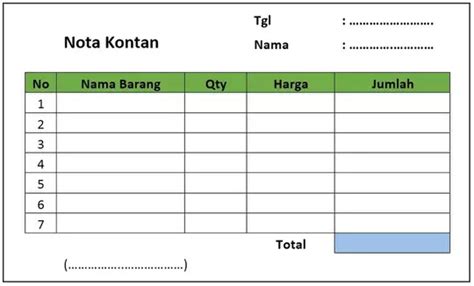 Nota Kontan Definisi Serta Contohnya