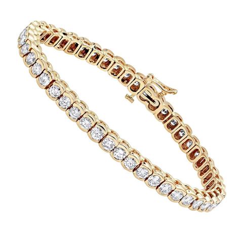 14k Gold Round Diamond Tennis Bracelet Half Bezel Setting 8ct Textured Bracelet Sterling