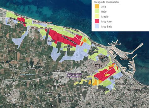 Mapa de riesgo de inundación en Dénia y leyenda PATRICOVA