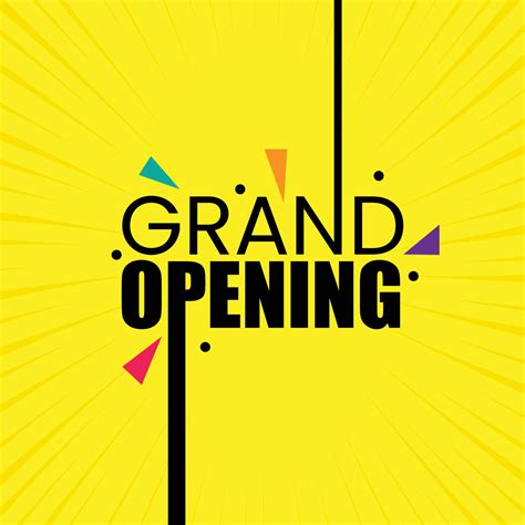Grand opening banner design with celebration elements on yellow