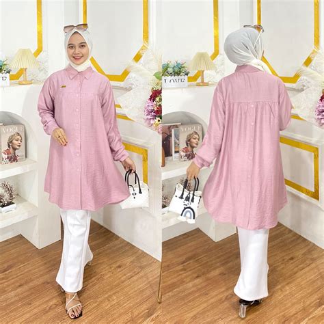 Jual ZULFA Tunik Polo Linen LD 110cm Dan LD 125cm Variasi Kancing