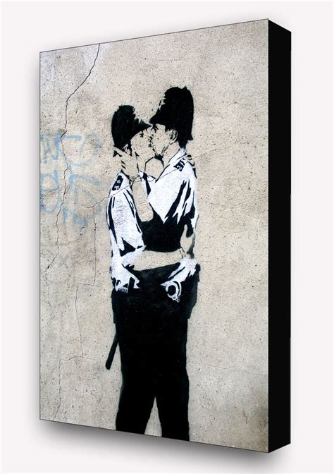 Banksy - Male Kissing Coppers Block Mount - Camden Town Poster Company