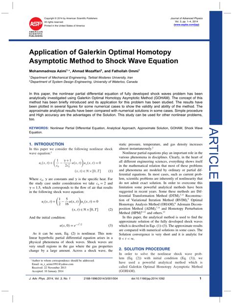 (PDF) Application of Galerkin Optimal Homotopy Asymptotic Method to ...