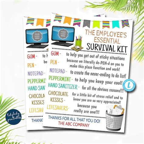 Employee Survival Kit Gift Tags Employee Staff Appreciation Week Gift