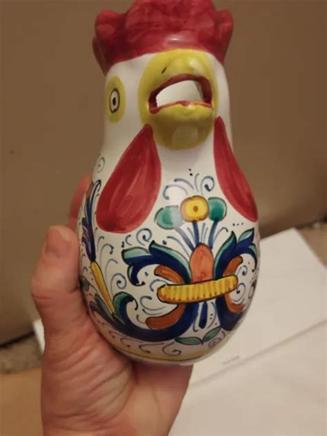 Vintage Italian Majolica Labor Deruta Porcelain Pottery Rooster Pitcher