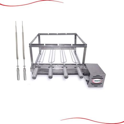 Kit Inox Churrasqueira Giratória Direito Gira 4 Espetos Brasa Grill