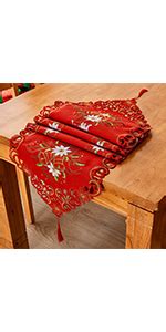 Amazon AMARED Christmas Embroidered Table Runner Cutwork Green