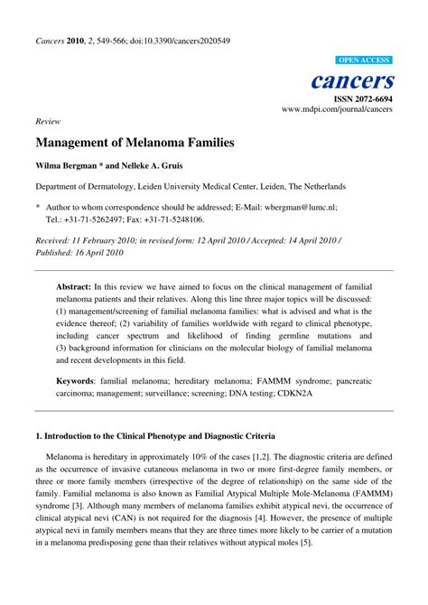 Pdf Management Of Melanoma Families