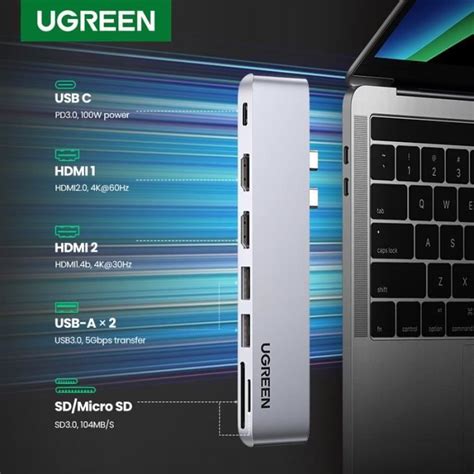 7 En 1 2hdmi Sd Tf Ugreen Hub Usb Type C Hdmi Adaptateur Pour Macbook Pro Air Thunderbolt 3