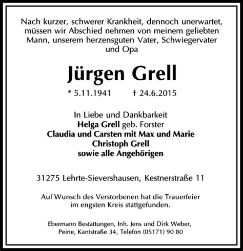 Traueranzeigen Von J Rgen Grell Trauer Anzeigen De