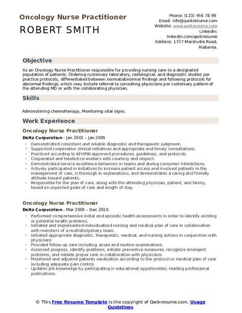 Oncology Nurse Practitioner Resume Samples | QwikResume