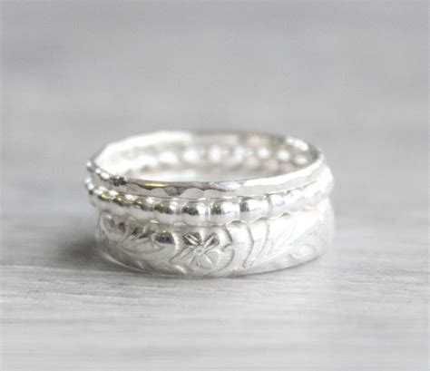 Sterling Silver Stacking Rings // Sterling Silver Floral Patterned Band ...