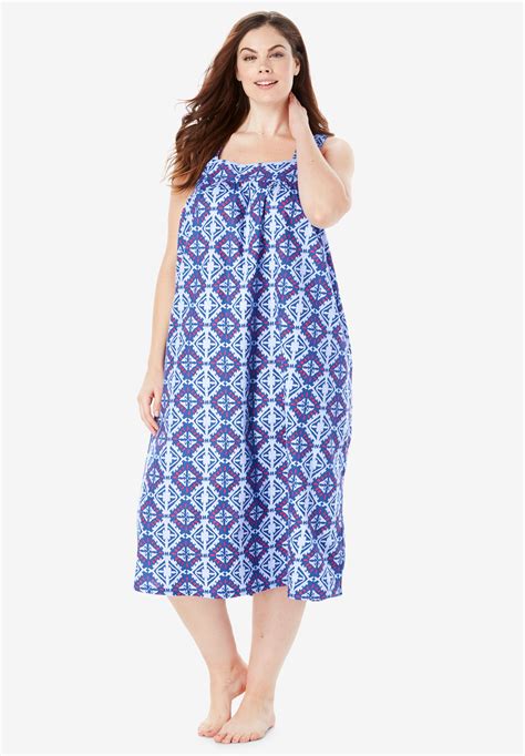 Print Sleeveless Square Neck Lounger By Dreams Co Plus Size Sleep