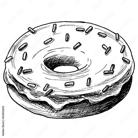 Sketch Ink Graphic Donut Illustration Vector Draft Silhouette Drawing