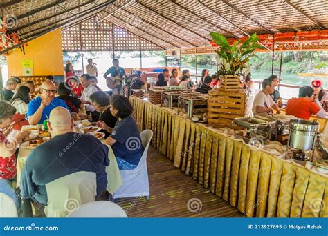 LOBOC, PHILIPPINES - FEB 10, 2018: Floating Restaurant at Loboc River, Bohol Island, Philippine ...