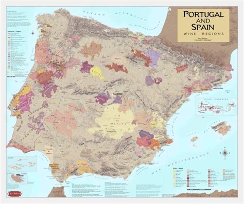 Frameable Portugal And Spain Wine Regions Map