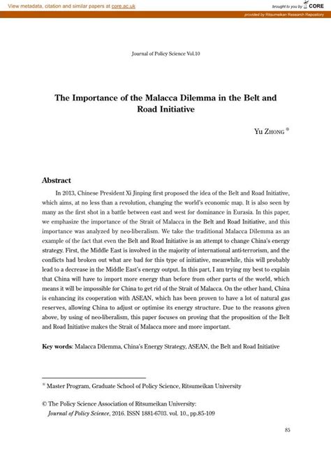 The Importance Of The Malacca Dilemma In The Belt And Road Initiative