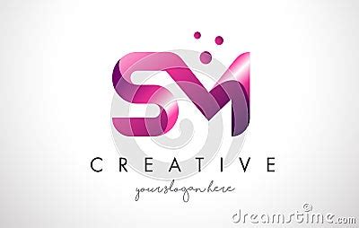 SM Letter Logo Design With Purple Colors And Dots Vector Illustration