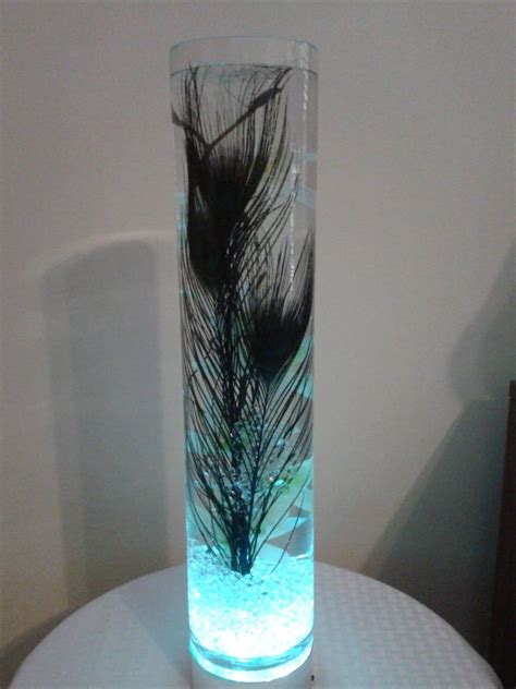 Peacock Feathers In A Glowing Vase Filled With Water And White Etsy