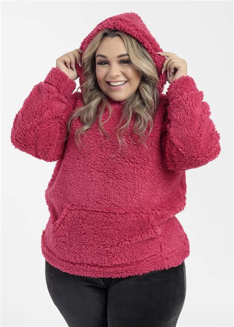 Casaco Plus Size Feminino Teddy Rosa Estilo Próprio Moda Feminina