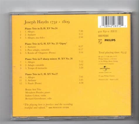 Haydn Piano Trios Hob Xv By Beaux Arts Trio Cd