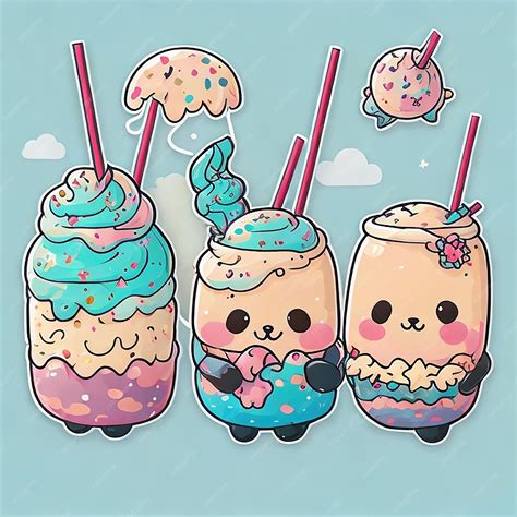 Premium Ai Image Boba Sticker Boba Adorable Lovely Excited Cute Happy Boba Character Illustration