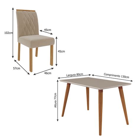 Conjunto De Mesa De Jantar Tampo De Vidro Off White Adele E Cadeiras Juliana Suede Nude