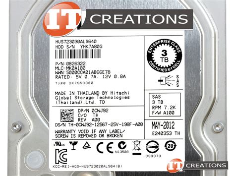 0B26322 DELL Refurbished DELL HITACHI GLOBAL 3TB 7 2K RPM SAS 3 5