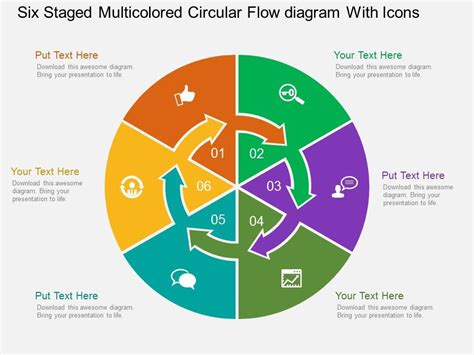 Bs Six Staged Multicolored Circular Flow Diagram With Icons Flat