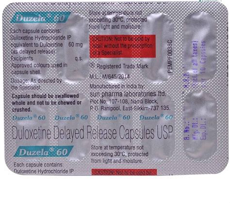 Duzela Duloxetine Mg Capsules Non Prescription Treatment Anti