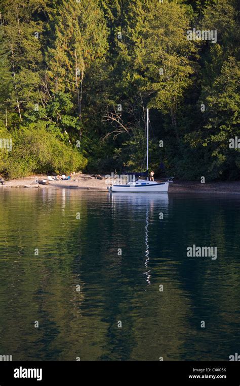 Camping By Sailboat On The Beach At Harrison Lake Near Harrison Hot