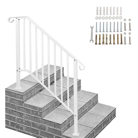 4 Step Handrails for Outdoor Steps, Wrought Iron Stair Railing Fits 3