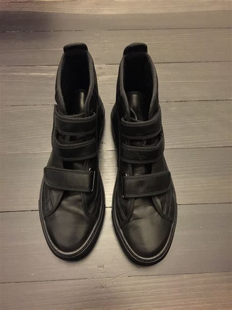 Raf Simons Leather Velcro High Tops Black Grailed