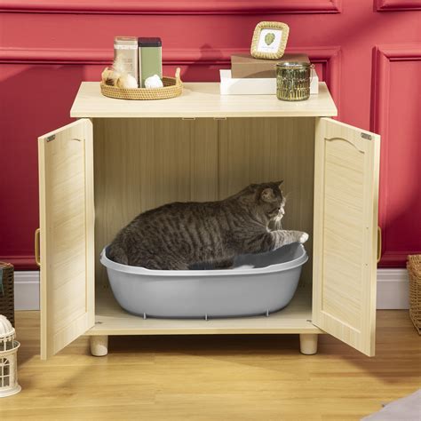 Pawhut Cat Litter Box Enclosure With Soft Cushion Indoor Cat Washroom