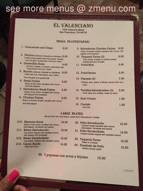 Online Menu of El Valenciano Restaurant & Bar Restaurant, San Francisco ...