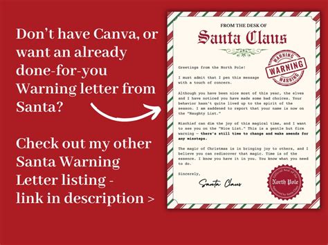 Editable Santa Warning Letter Naughty List Letter From Santa Santa Letterhead Naughty List