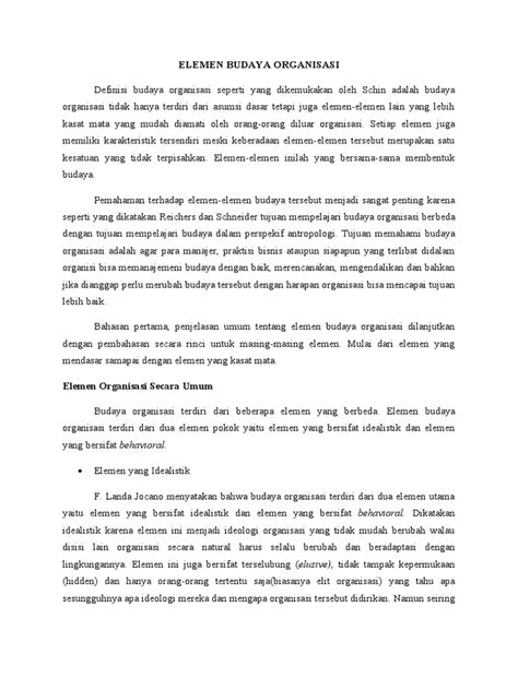 elemen budaya  organisasi