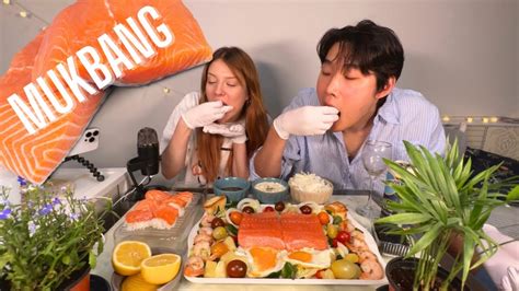 Asmr Mukbang Marinade Salmon With Sushi And Vegetables 먹방 연어 초밥 야채 АСМР